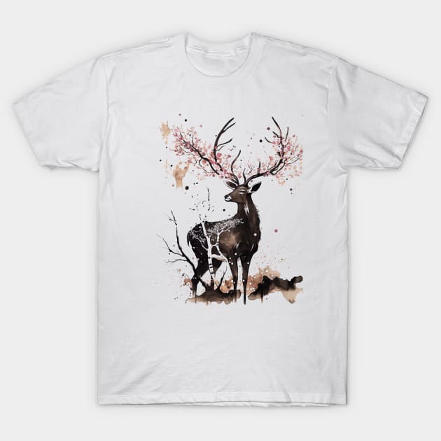 Graceful Nara Deer Amidst Sakura Blossoms T-Shirt by geekmethat